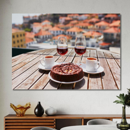 Quadro Moderno Caffè Vino E Dolce Su Terrazza Con Vista Panoramica foo14 quadro stampato su tela