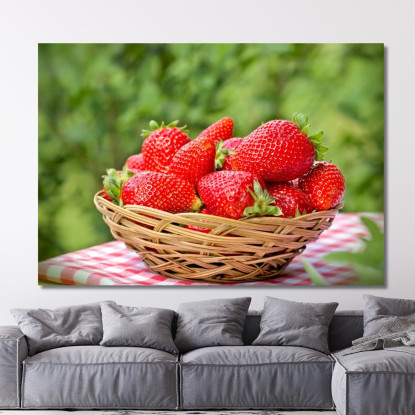 Quadro Moderno Cestino Di Fragole Fresche Su Sfondo Verde foo20 quadro stampato su tela
