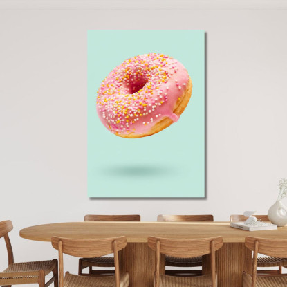Quadro Moderno Ciambella Glassata Rosa Con Confettini Colorati Su Sfondo Verde Pastello foo25 quadro stampato su tela