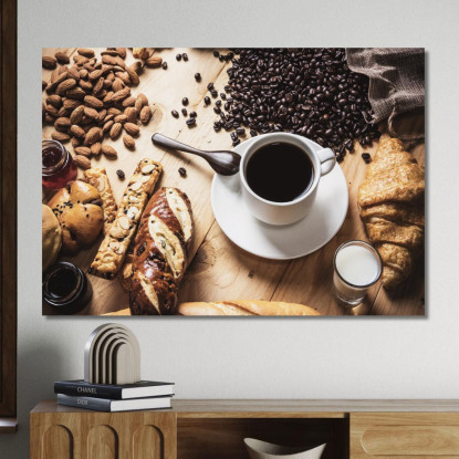 Quadro Moderno Colazione Perfetta Con Caffè E Croissant foo35 quadro stampato su tela