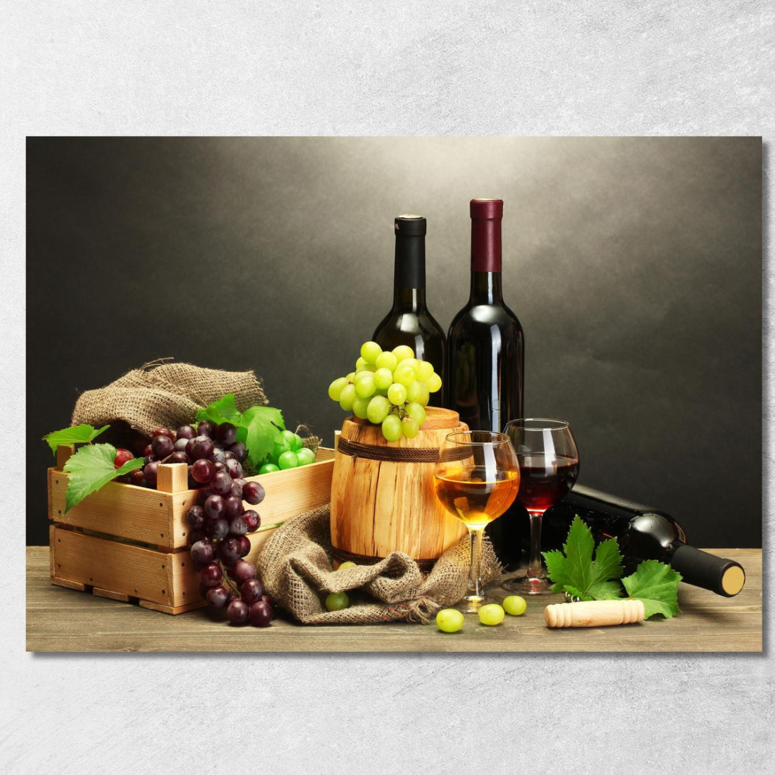 Quadro Moderno Degustazione Di Vini Con Uva E Bottiglie Su Sfondo Elegante foo50 quadro stampato su tela Quadro Moderno Degustazione Di Vini Con Uva E Bottiglie Su Sfondo Elegante foo50 quadro stampato su tela