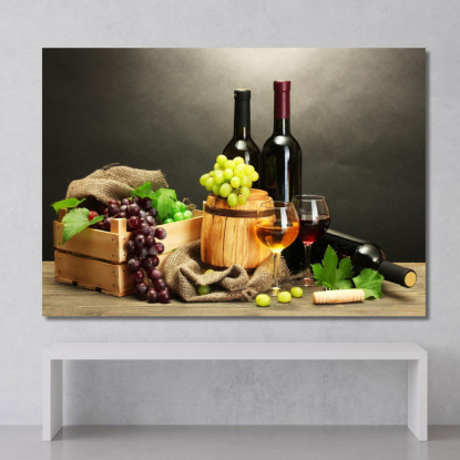 Quadro Moderno Degustazione Di Vini Con Uva E Bottiglie Su Sfondo Elegante foo50 quadro stampato su tela