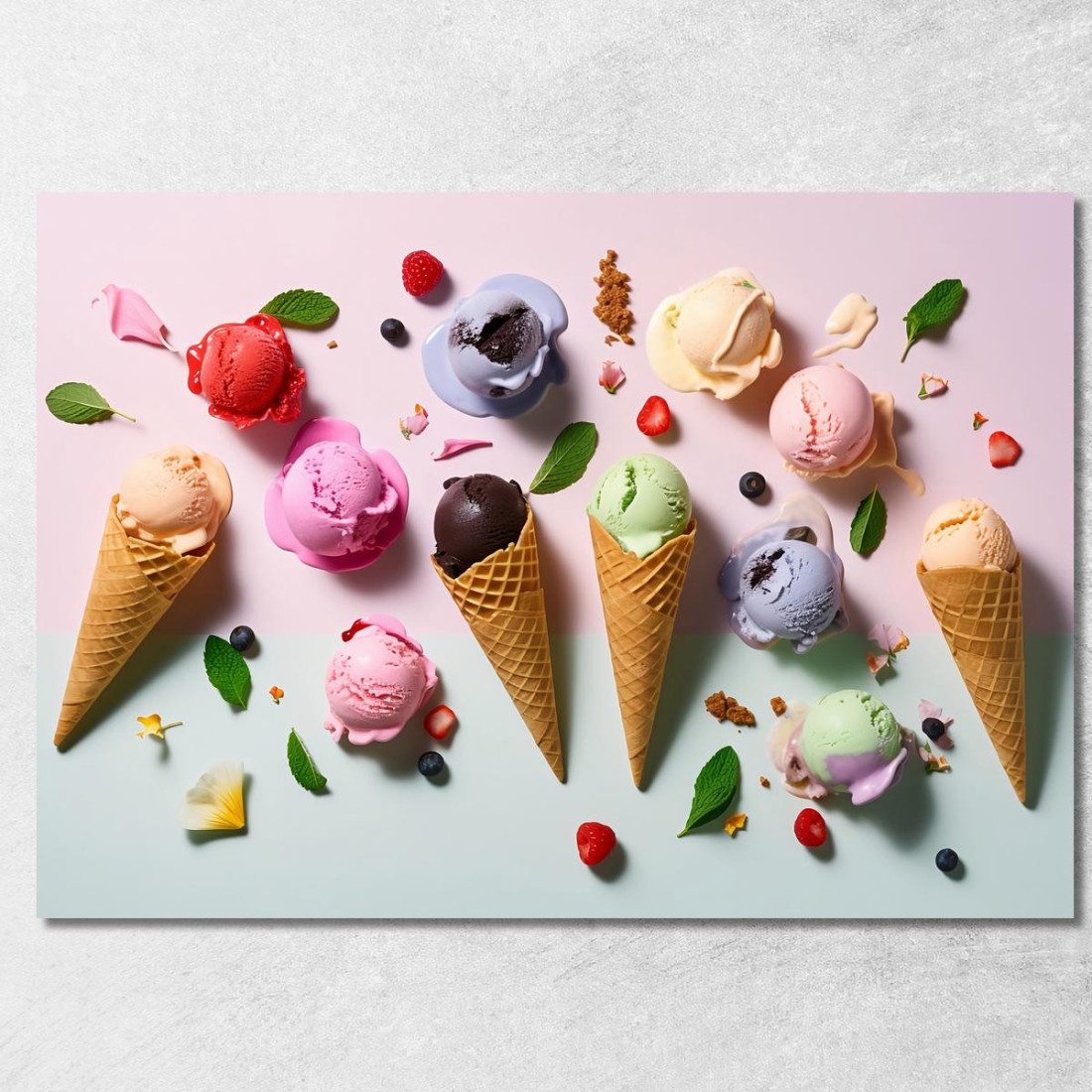 Quadro Moderno Gelati Artigianali In Cono Con Gusti Assortiti foo55 quadro stampato su tela Quadro Moderno Gelati Artigianali In Cono Con Gusti Assortiti foo55 quadro stampato su tela