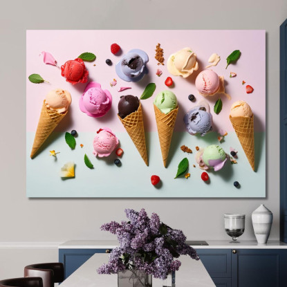 Quadro Moderno Gelati Artigianali In Cono Con Gusti Assortiti foo55 quadro stampato su tela