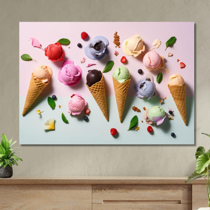 Quadro Moderno Gelati Artigianali In Cono Con Gusti Assortiti foo55 quadro stampato su tela