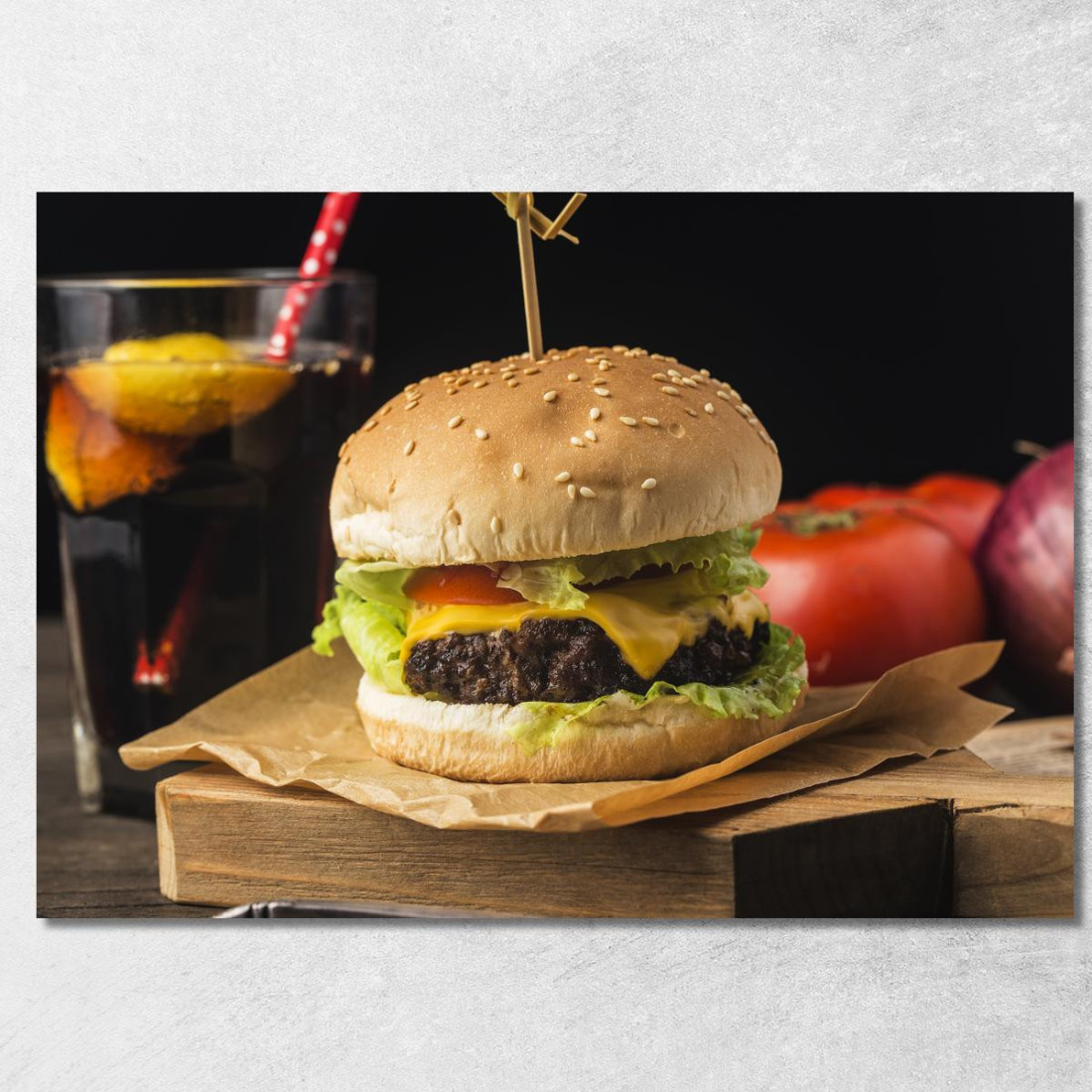 Quadro Moderno Hamburger Classico Con Formaggio Fuso E Lattuga Fresca foo62 quadro stampato su tela Quadro Moderno Hamburger Classico Con Formaggio Fuso E Lattuga Fresca foo62 quadro stampato su tela