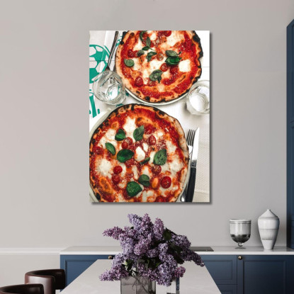 Quadro Moderno Pizza Margherita Con Basilico E Pomodorini foo93 quadro stampato su tela