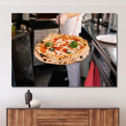 Quadro Moderno Pizza Napoletana Appena Sfornata Con Basilico Fresco E Mozzarella Filante foo95 quadro stampato su tela