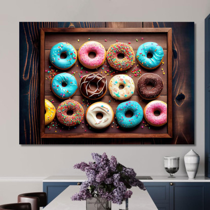 Quadro Moderno Vassoio Di Donuts Colorati Con Glassa E Decorazioni foo117 quadro stampato su tela