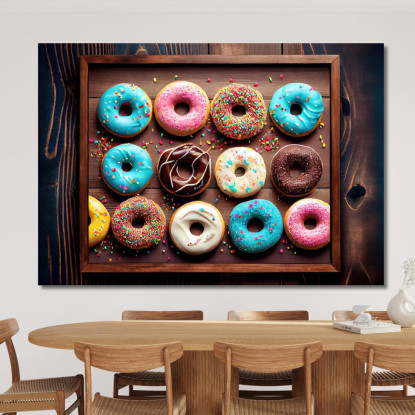 Quadro Moderno Vassoio Di Donuts Colorati Con Glassa E Decorazioni foo117 quadro stampato su tela