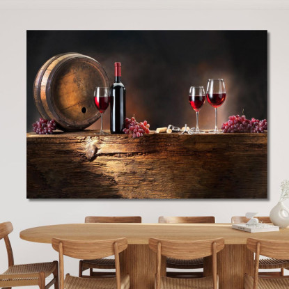 Quadro Moderno Vino Rosso E Botte In Una Scena Rustica foo121 quadro stampato su tela
