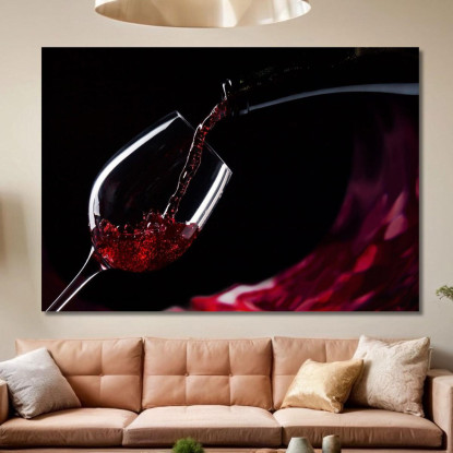 Quadro Moderno Vino Rosso Versato In Un Calice Su Sfondo Scuro foo123 quadro stampato su tela