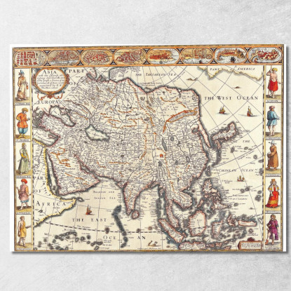 Quadro Mappa Antica Dell'Asia Con Illustrazioni Di Culture E Popolazioni Storiche map7 quadro stampato su tela