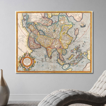 Quadro Mappa Antica Dell'Asia Con Stile Cartografico Del Xvii Secolo map12 quadro stampato su tela