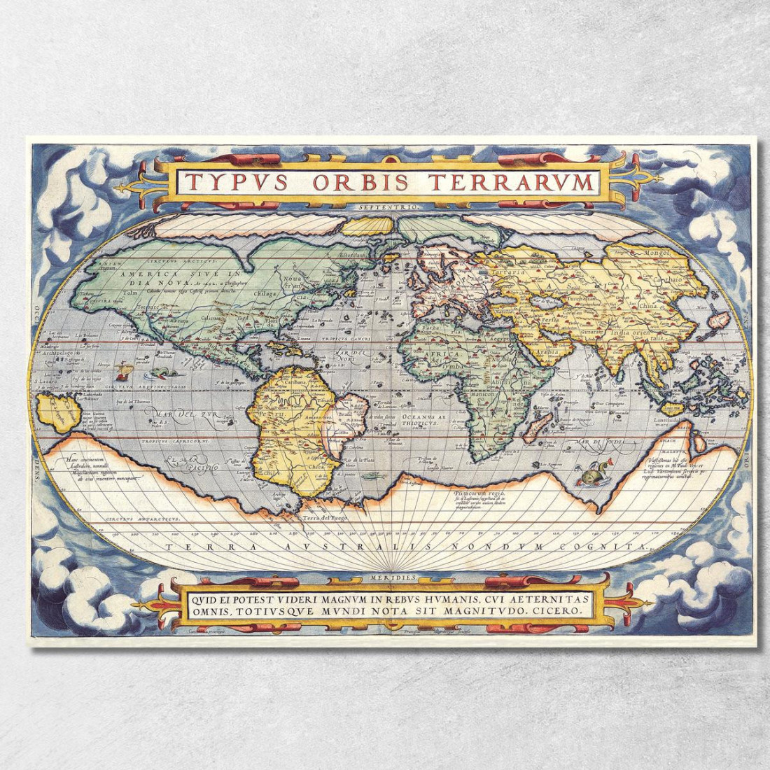 Quadro Mappa Del Mondo Antica Con Design Rinascimentale E Dettagli Decorativi map15 quadro stampato su tela