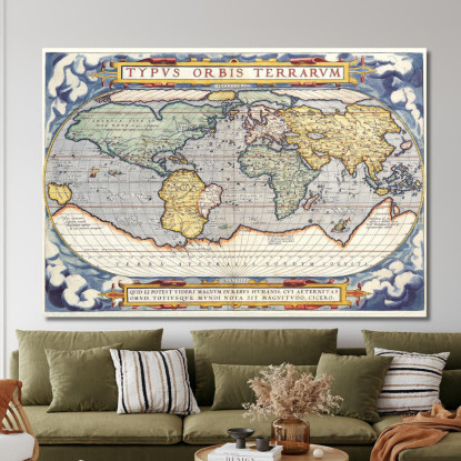 Quadro Mappa Del Mondo Antica Con Design Rinascimentale E Dettagli Decorativi map15 quadro stampato su tela