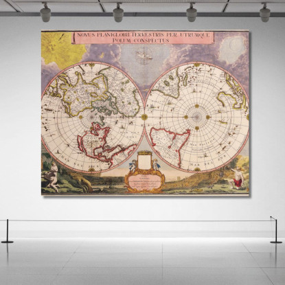 Quadro Mappa Del Mondo Antica Con Proiezione Polare E Dettagli Cartografici Storici map18 quadro stampato su tela