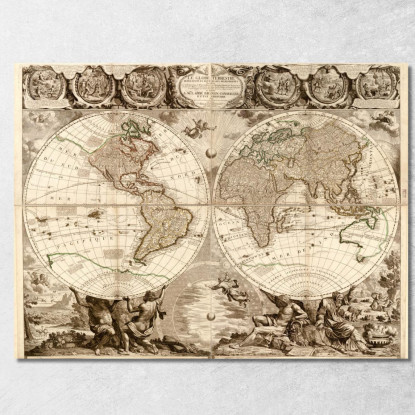 Quadro Mappa Del Mondo Antico Con Design Artistico E Stile Barocco map21 quadro stampato su tela