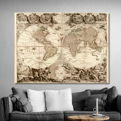 Quadro Mappa Del Mondo Antico Con Design Artistico E Stile Barocco map21 quadro stampato su tela