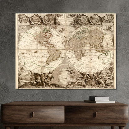 Quadro Mappa Del Mondo Antico Con Design Artistico E Stile Barocco map21 quadro stampato su tela