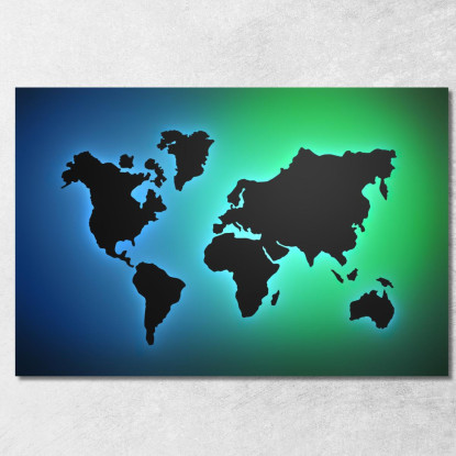 Quadro Mappa Del Mondo Moderno Con Gradiente Verde E Blu Luminoso map33 quadro stampato su tela