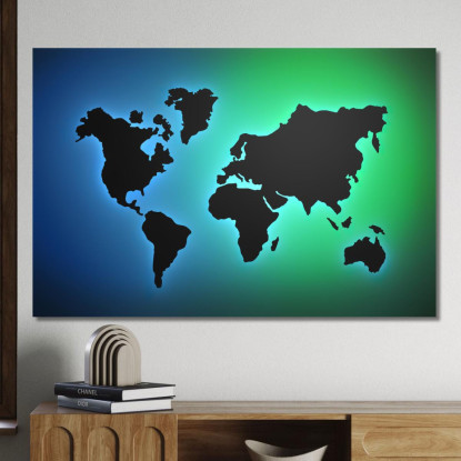 Quadro Mappa Del Mondo Moderno Con Gradiente Verde E Blu Luminoso map33 quadro stampato su tela