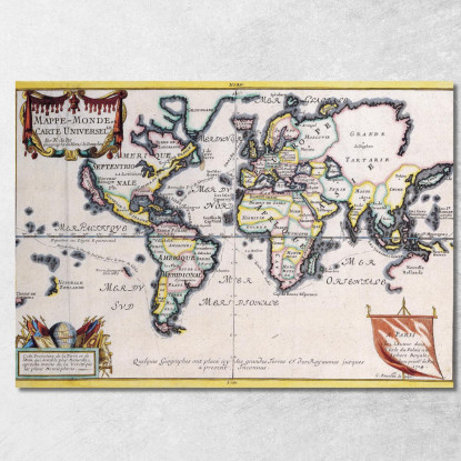 Quadro Mappa Del Mondo Storica Con Cornice Decorativa E Design Antico Europeo map36 quadro stampato su tela