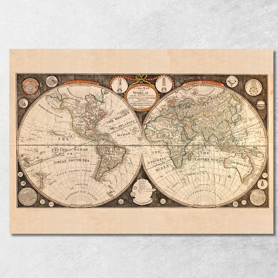 Quadro Mappa Del Mondo Vintage Con Illustrazioni Di Navi E Simboli Cartografici map39 quadro stampato su tela Quadro Mappa Del Mondo Vintage Con Illustrazioni Di Navi E Simboli Cartografici map39 quadro stampato su tela