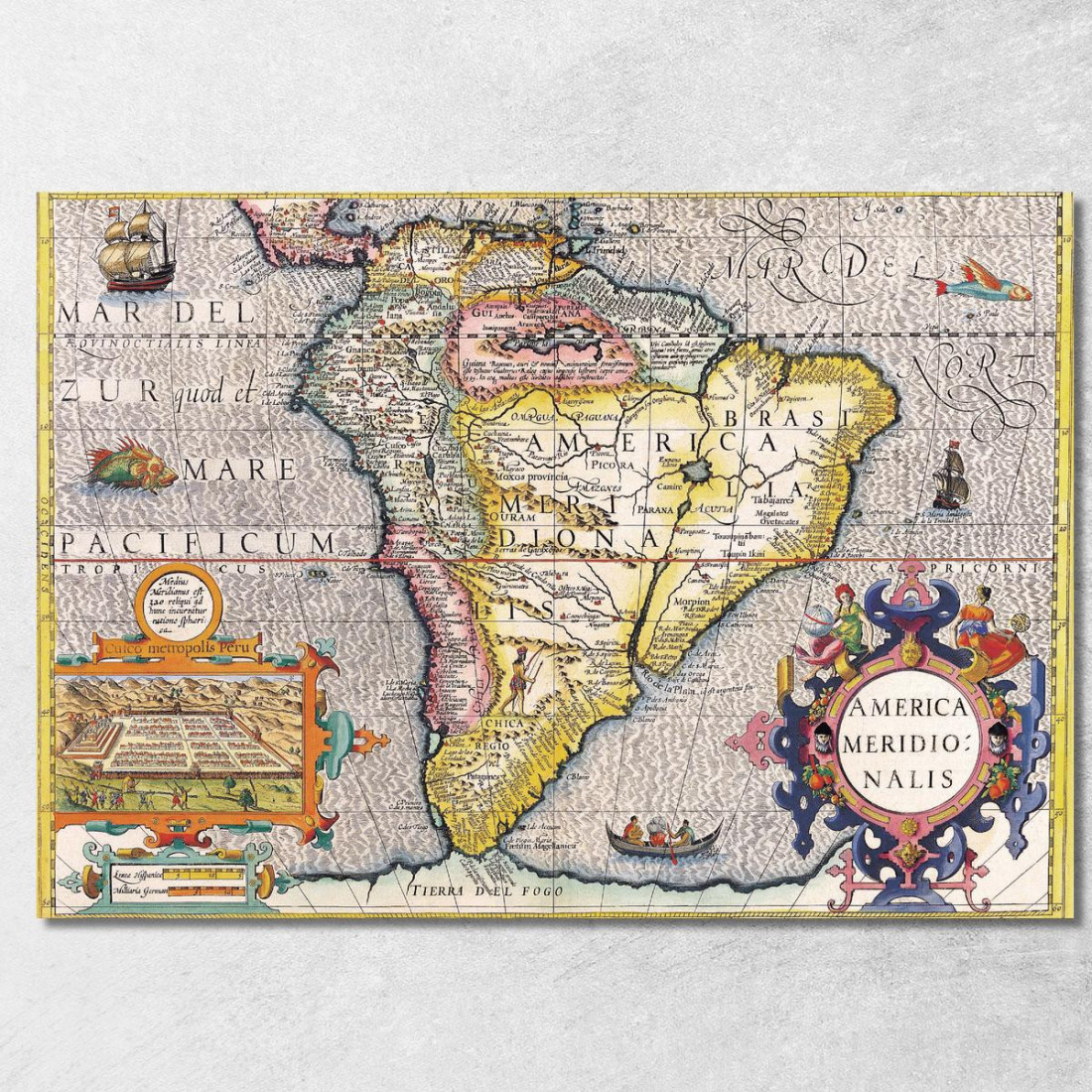Quadro Mappa Dell'America Del Sud Antica Con Dettagli Geografici E Simboli Storici map41 quadro stampato su tela Quadro Mappa Dell'America Del Sud Antica Con Dettagli Geografici E Simboli Storici map41 quadro stampato su tela