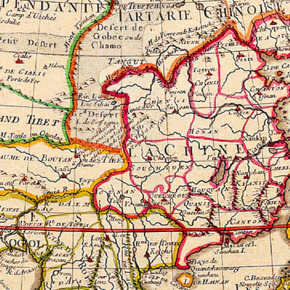 Quadro Mappa Dell'Asia Storica Con Dettagli Cartografici Antichi E Decorazioni Dorate map44 quadro stampato su tela