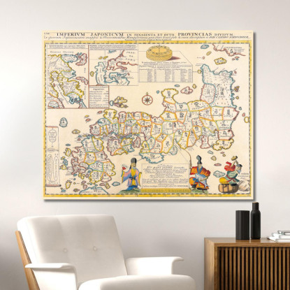 Quadro Mappa Storica Del Giappone Con Confini Regionali E Illustrazioni Tradizionali map46 quadro stampato su tela
