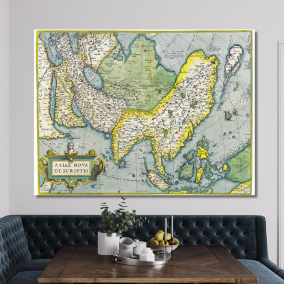 Quadro Mappa Storica Dell'Asia Con Dettagli Geografici E Stile Classico map51 quadro stampato su tela