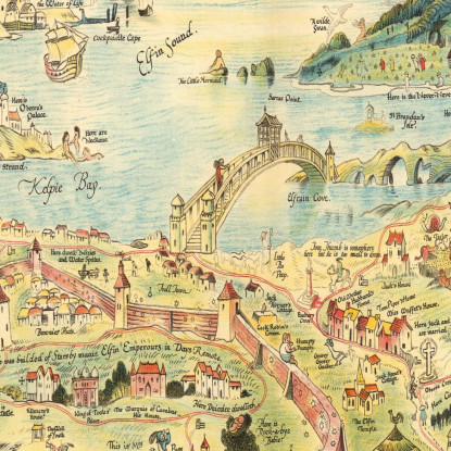 Quadro Mappa Terra Delle Fate Vintage map58 quadro stampato su tela