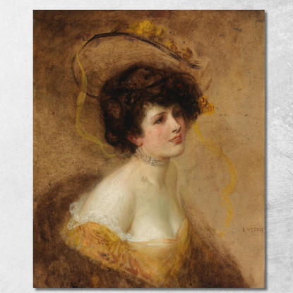 Signora Con Cappello In Abito Giallo Eduard Veith evt4 quadro stampato su tela