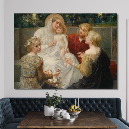 Madonna Con Gesù Circondata Da Bambini Eduard Veith evt14 quadro stampato su tela