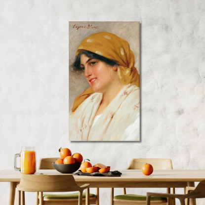 Una Ragazza Con Un Fazzoletto Giallo Eugen von Blaas evb4 quadro stampato su tela