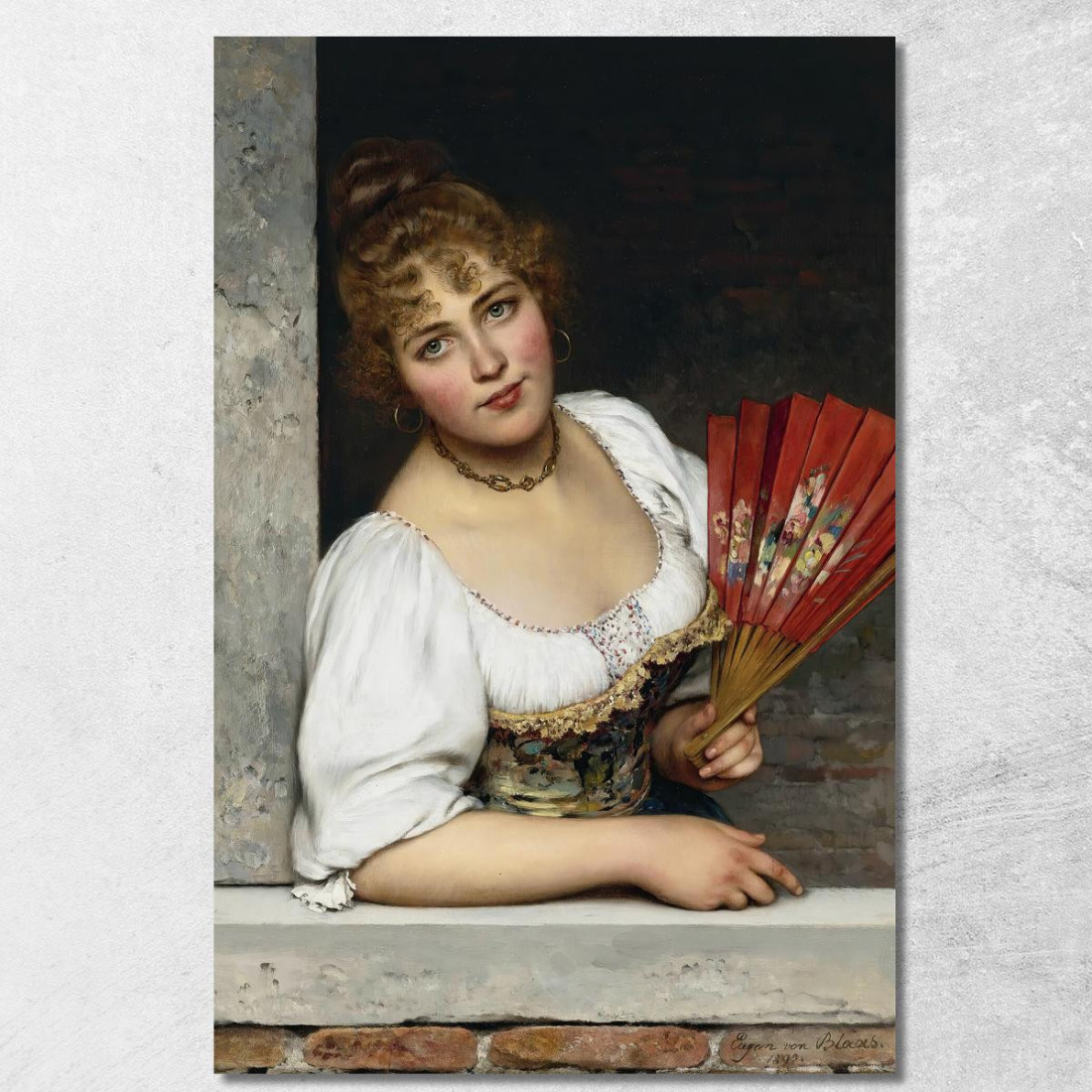 Alla Finestra Eugen von Blaas evb21 quadro stampato su tela Alla Finestra Eugen von Blaas evb21 quadro stampato su tela