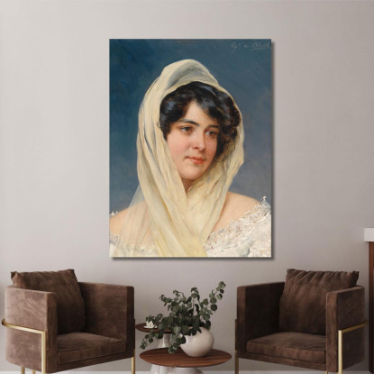 Ritratto Di Una Giovane Dama Con Un Velo Eugen von Blaas evb53 quadro stampato su tela