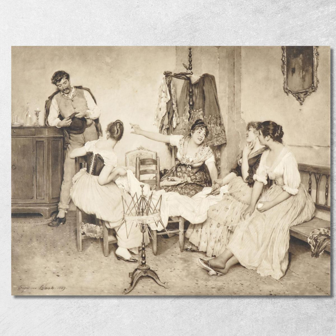 Ragazze Veneziane Con Un Gondoliere Eugen von Blaas evb73 quadro stampato su tela Ragazze Veneziane Con Un Gondoliere Eugen von Blaas evb73 quadro stampato su tela