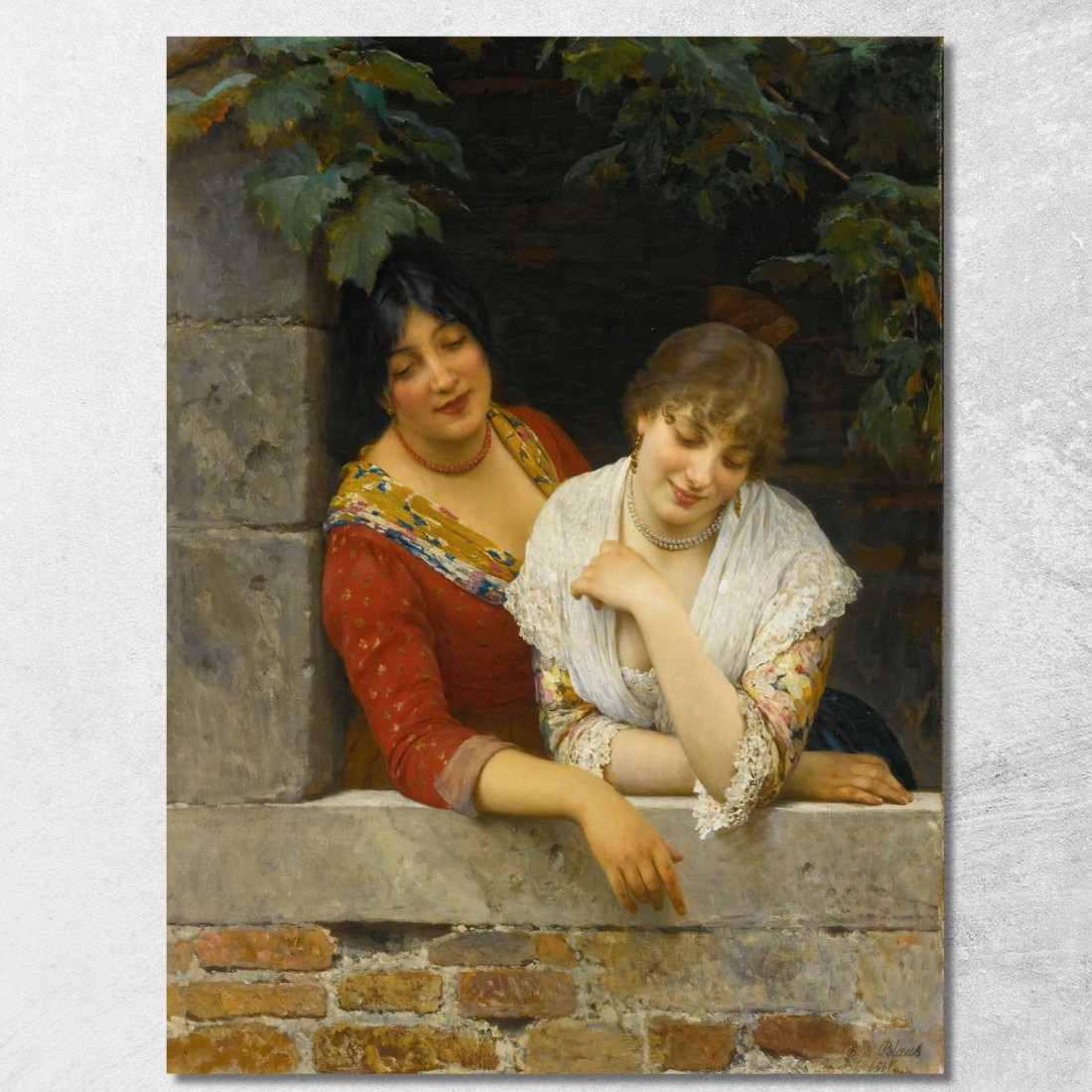 Veneziani Al Balcone Eugen von Blaas evb75 quadro stampato su tela Veneziani Al Balcone Eugen von Blaas evb75 quadro stampato su tela