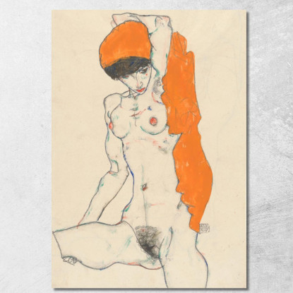 Nudo In Piedi Con Drappo Arancione Egon Schiele esh4 quadro stampato su tela