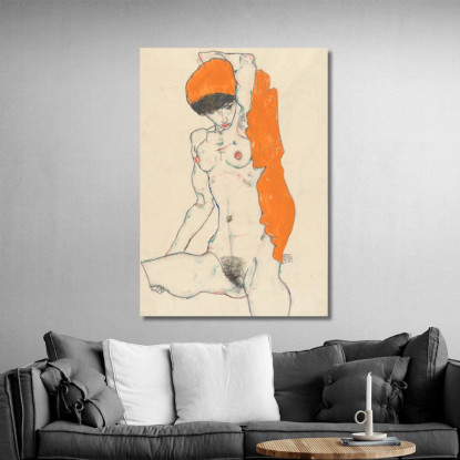 Nudo In Piedi Con Drappo Arancione Egon Schiele esh4 quadro stampato su tela