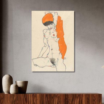 Nudo In Piedi Con Drappo Arancione Egon Schiele esh4 quadro stampato su tela