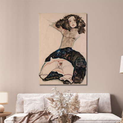 Ragazza Dai Capelli Neri Con Gonna Sollevata Egon Schiele esh24 quadro stampato su tela