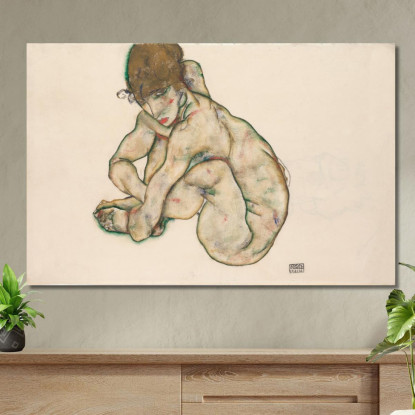 Ragazza Nuda Accovacciata Egon Schiele esh32 quadro stampato su tela