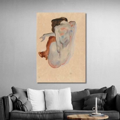 Nudo Accovacciato Con Scarpe E Calze Nere (Vista Posteriore) Egon Schiele esh33 quadro stampato su tela
