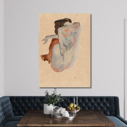 Nudo Accovacciato Con Scarpe E Calze Nere (Vista Posteriore) Egon Schiele esh33 quadro stampato su tela