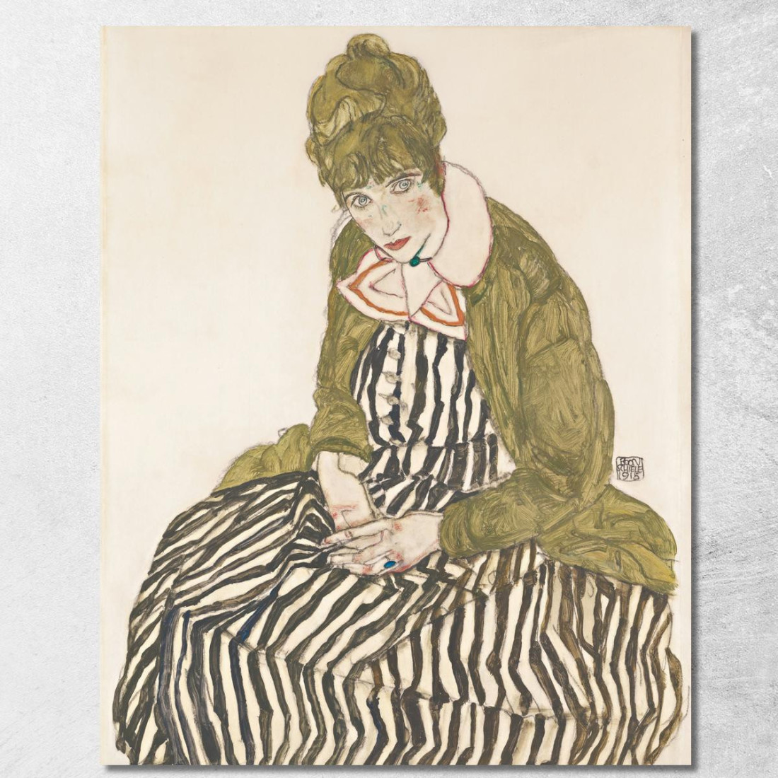 Edith Con Vestito A Righe Seduta Egon Schiele esh46 quadro stampato su tela Edith Con Vestito A Righe Seduta Egon Schiele esh46 quadro stampato su tela