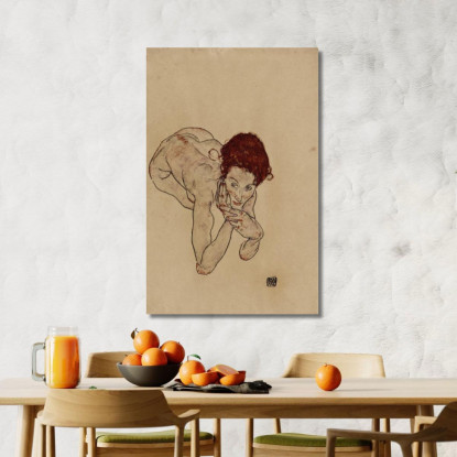 Nudo Femminile Accovacciato Egon Schiele esh75 quadro stampato su tela