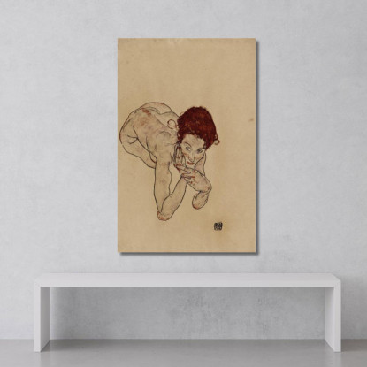 Nudo Femminile Accovacciato Egon Schiele esh75 quadro stampato su tela